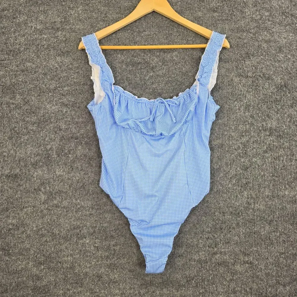 Frankies Bikinis x Pink Swimsuit Large Hampton Gingham Blue One Piece Pool Cute